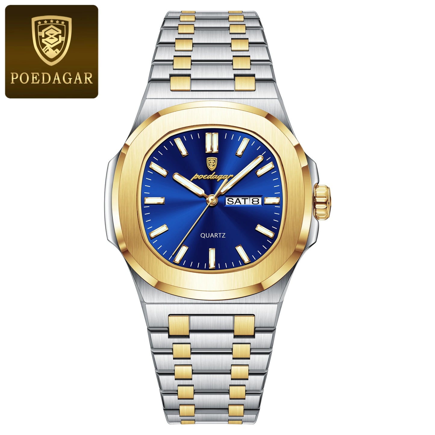 POEDAGAR Luxury Square Waterproof Stainless Steel Quartz Men's Watch