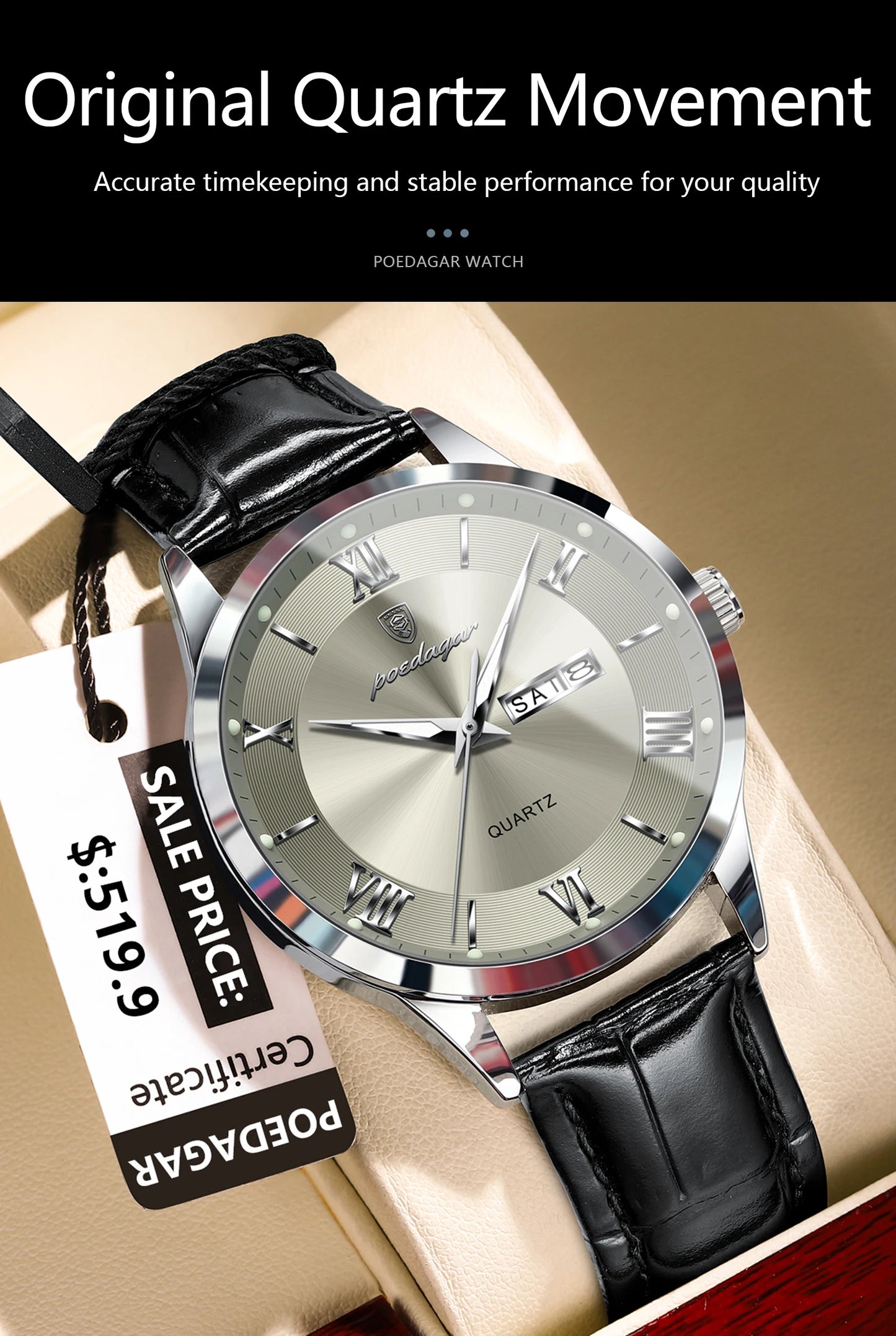 POEDAGAR Top Luxury  Men Military Waterproof Luminous Date Week Man Wristwatch