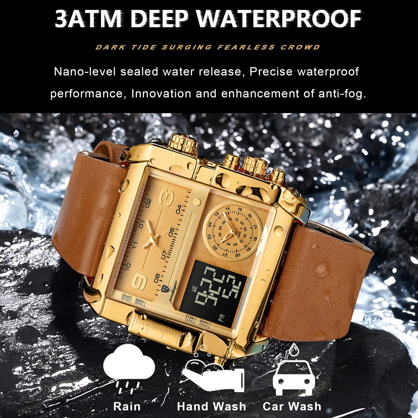 POEDAGAR Luxury Man Wristwatch Rectangle Waterproof Luminous Men Watch