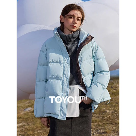 Women Down Jacket  Winter White Duck Down Fur Collar Hooded Warm Jacket