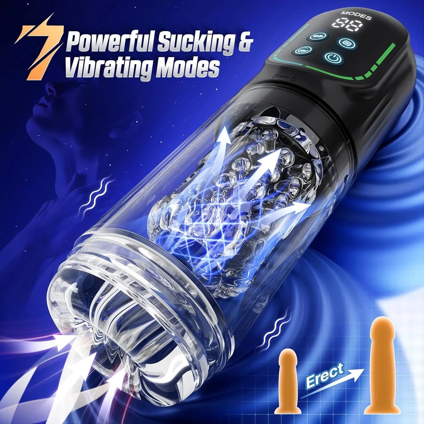 Automatic Thrusting Rotation Male Masturbator Sucking Licking LCD Vacuum Penis pump