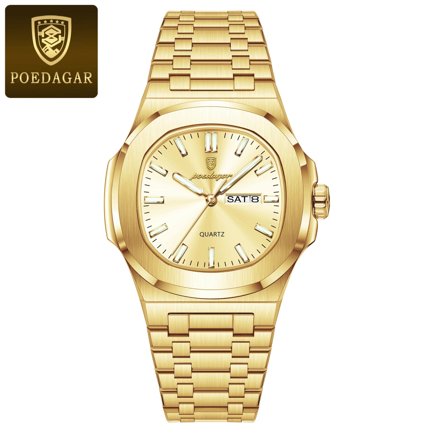 POEDAGAR Luxury Square Waterproof Stainless Steel Quartz Men's Watch