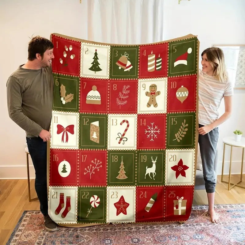 Vintage Christmas Flannel Blanket Multiple Sizes 2D Print Tree Snowflake Theme