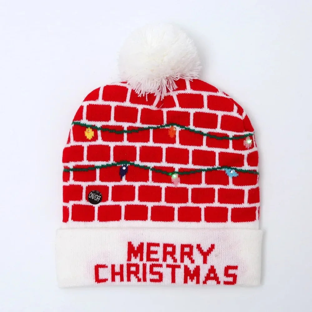 LED Christmas Knitted Hat Light Up Xmas Beanie Cap Unisex Winter Beanie