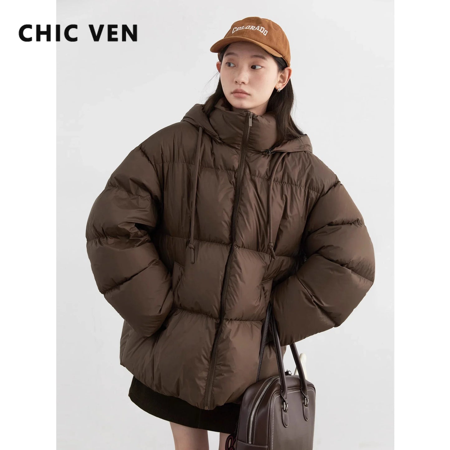 CHIC VEN Women Down Coats Solid Loose  White Duck Down Down Jacket