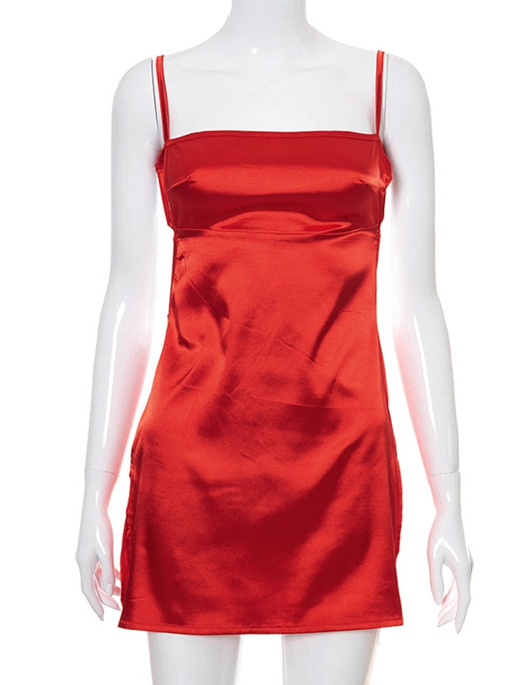 Summer  Bodycon White  Red Y2k High Split Mini Bandage Dress  Women