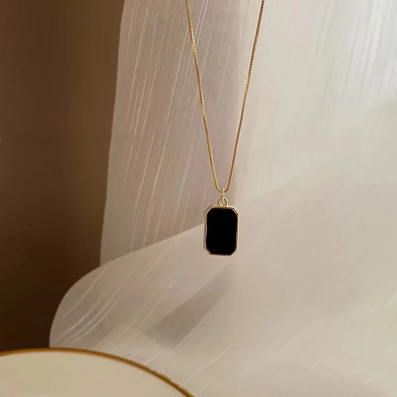 Black Exquisite Minimalist Square Pendant Choker Chain Necklaces