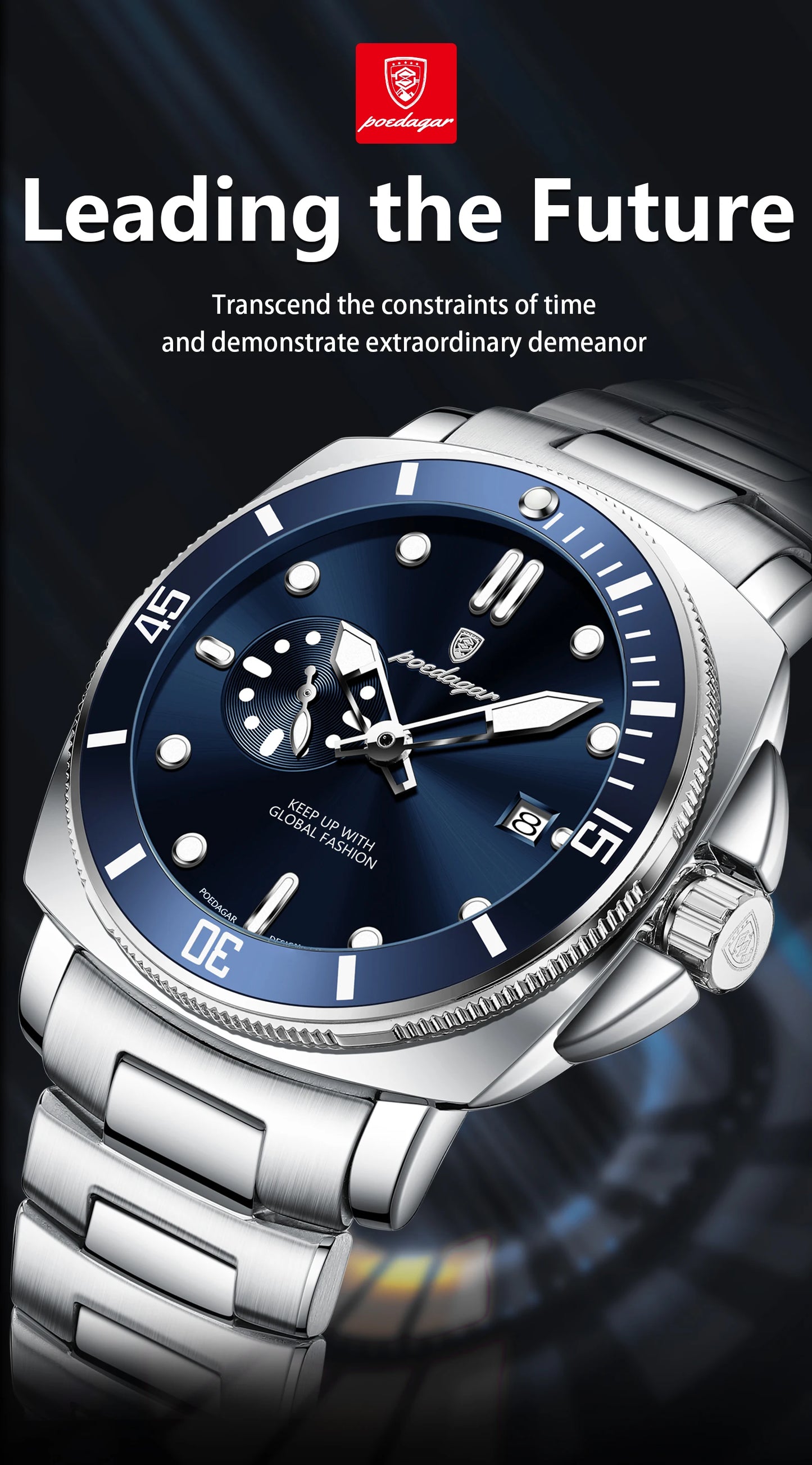 POEDAGAR Luxury Sports  Wristwatch Luminous Waterproof  Men Business watch