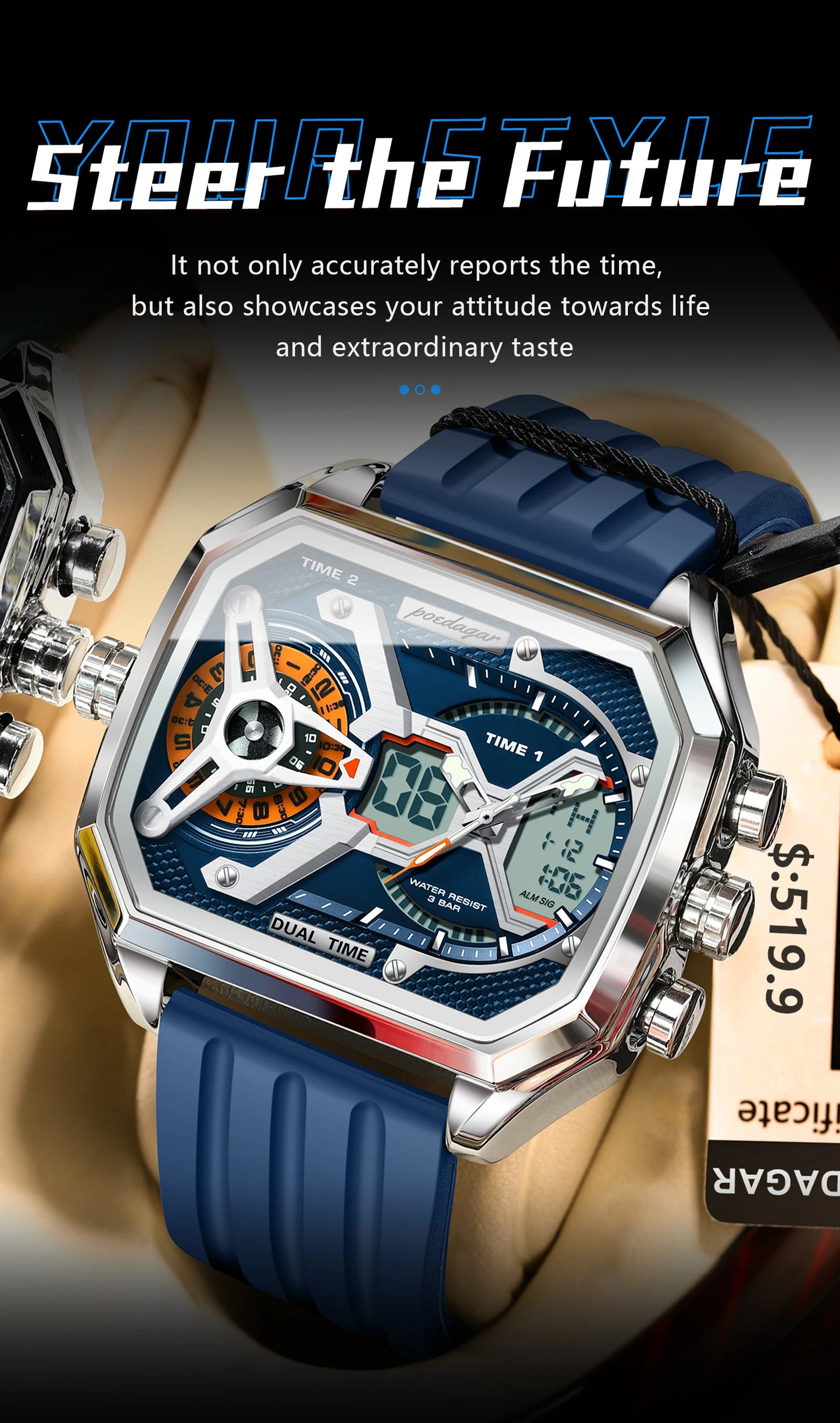 POEDAGAR Top Luxury Men Clock LED Calendar Week Luminous Man Wrist watch