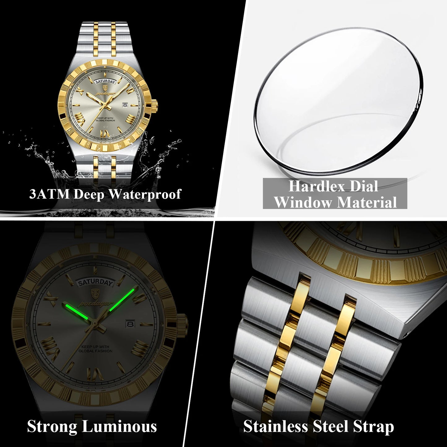 POEDAGAR Luxury Business Man Watch Week Date Waterproof Watches For Men