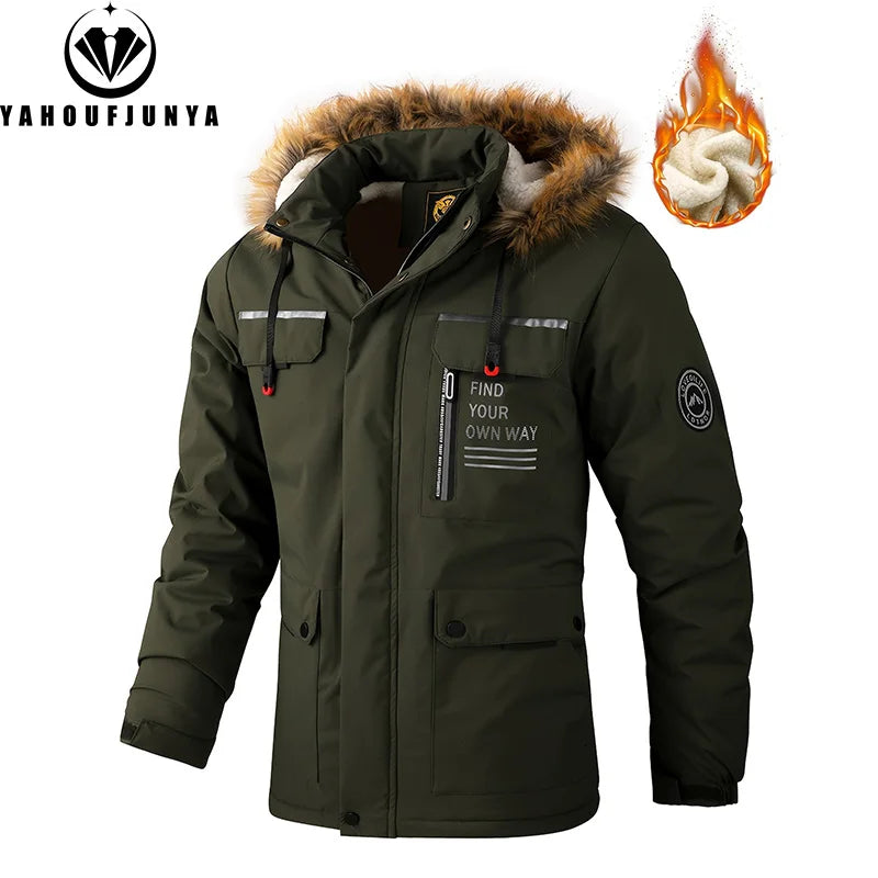 Men Outwear Fleece Warm Removable Hooded Hiking Jacket