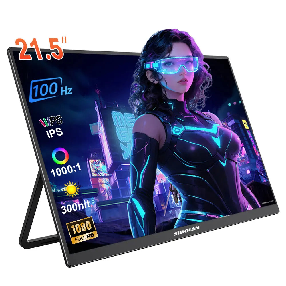21.5” Portable Monitor 1080P 100Hz IPS Screen with Plug Stand