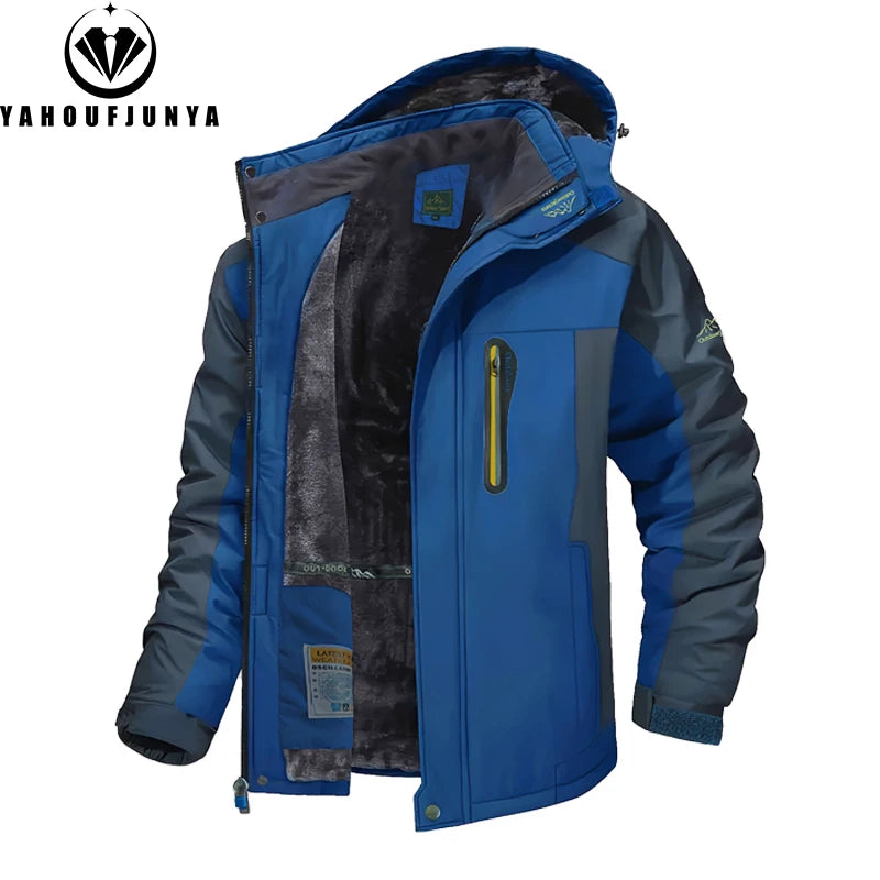Winter Men Outwear Fleece Warm Removable Hooded Jacket Men Outdoor Skiing