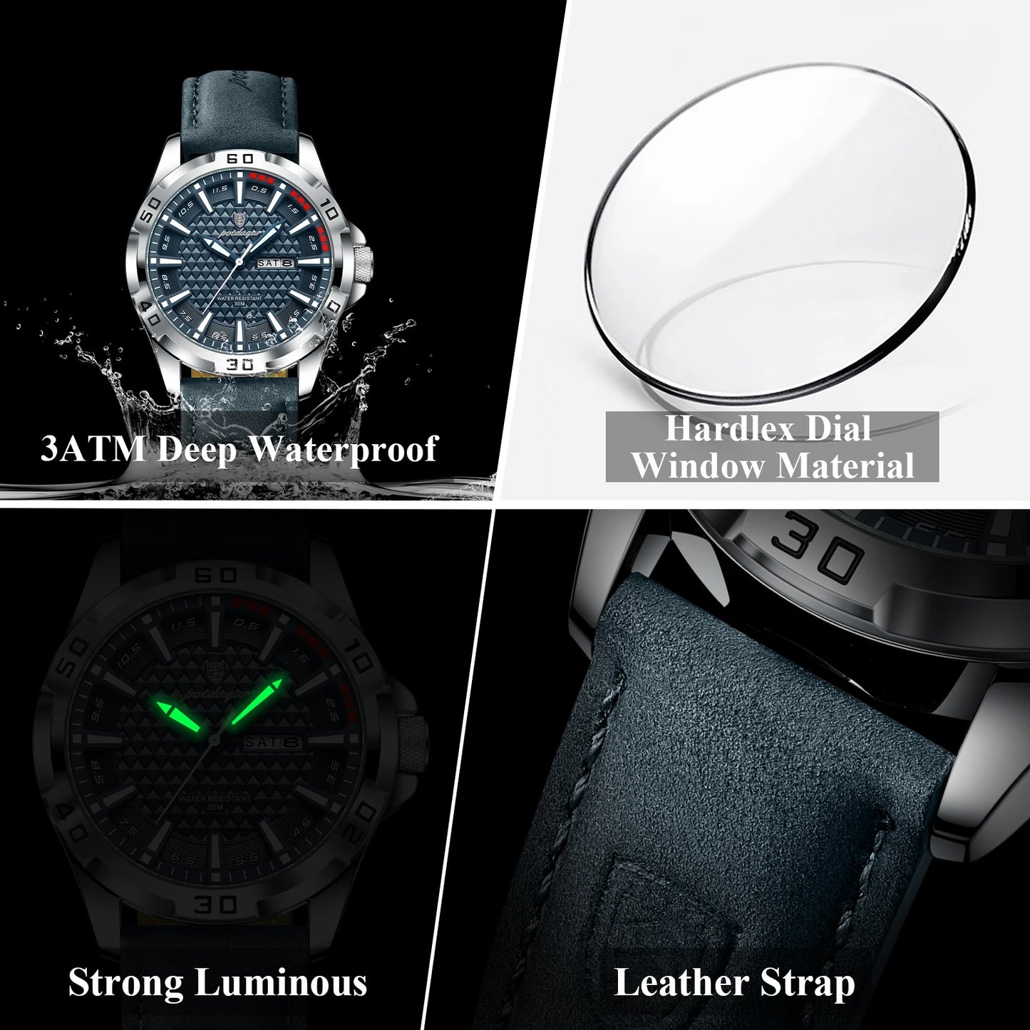 POEDAGAR Original Man Wristwatch Top Luxury Waterproof  Watch For Men