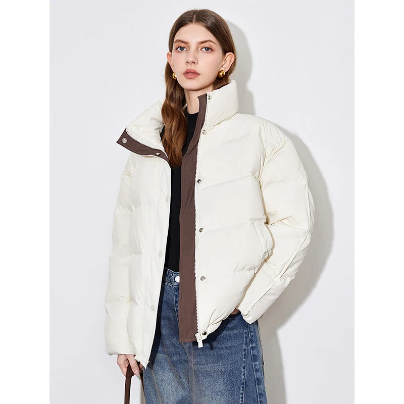 Women Down Jacket  Winter White Duck Down Fur Collar Hooded Warm Jacket