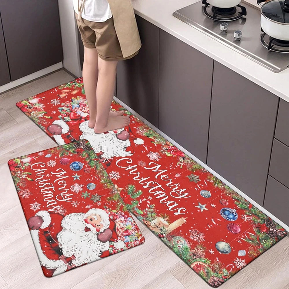 2PCS Christmas And Winter Carpet, Anti-Slip, Dirt-Resistant,  Home Decoration
