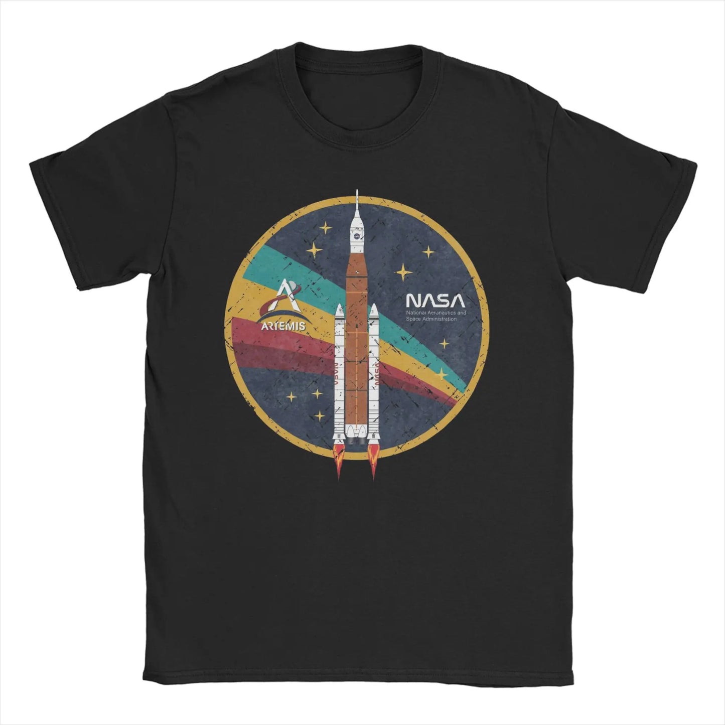 Men T-Shirt Saturn V  Apollo Crewed Lunar Expedition Artemis 100% Cotton Tees Short Sleeve T Shirt Round Neck Clothing Gift Idea
