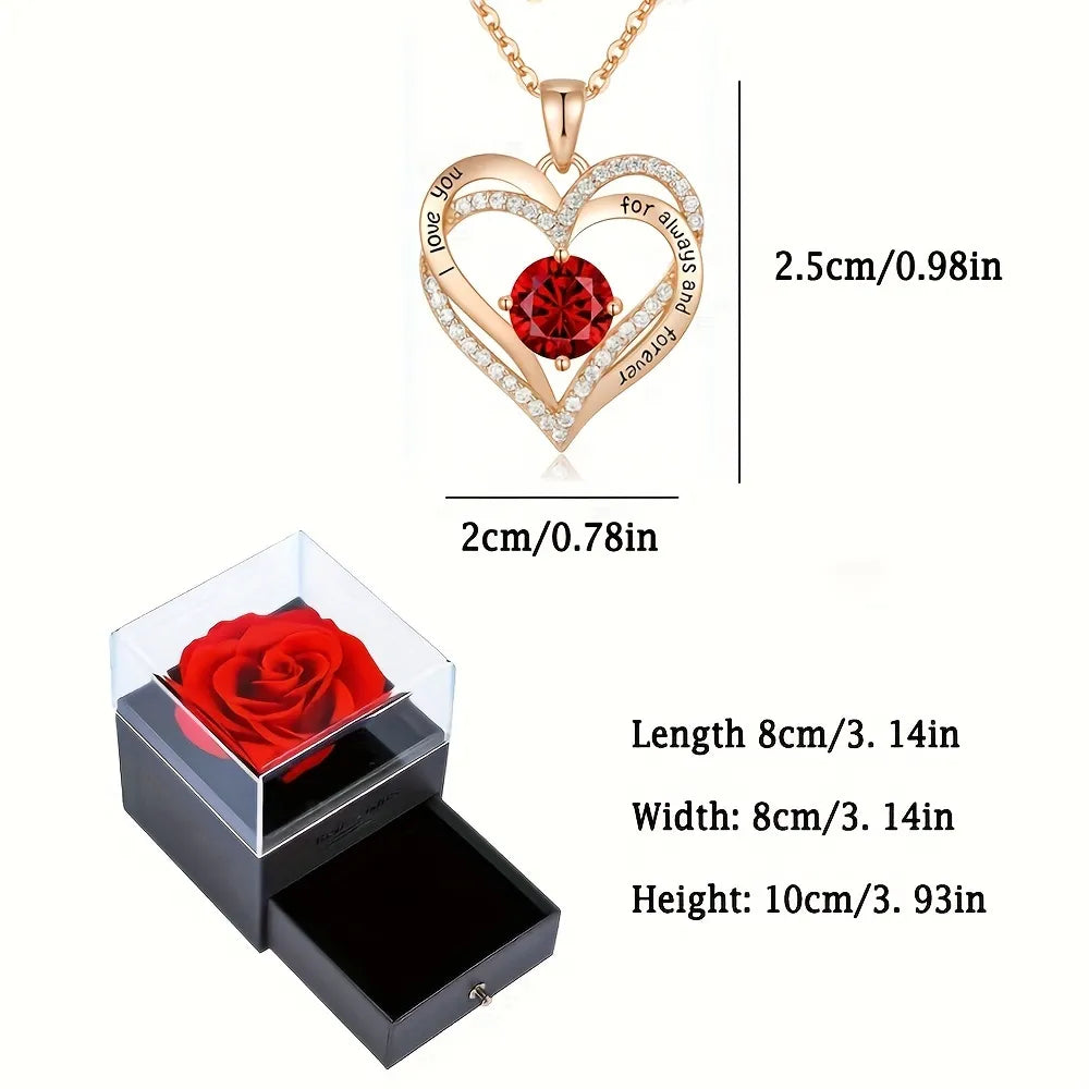 Luxury Red Zircon Pendant Necklaces With Rose Flower Gift Box For Girlfriend Women I Love You Gifts 2023 Trendy Wedding Jewelry