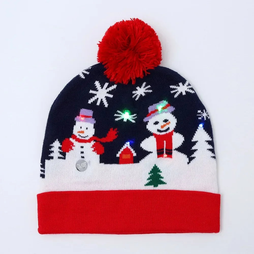 LED Christmas Knitted Hat Light Up Xmas Beanie Cap Unisex Winter Beanie