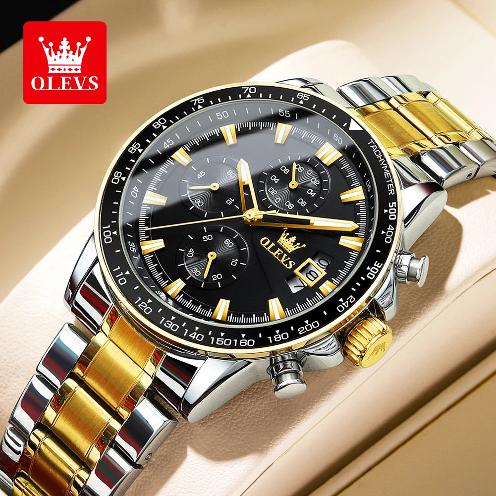 OLEVS Men's Watches Top Brand Classic Original Quartz Watch for Man Waterproof Stainless Steel Lunminous Chronograph Calendar