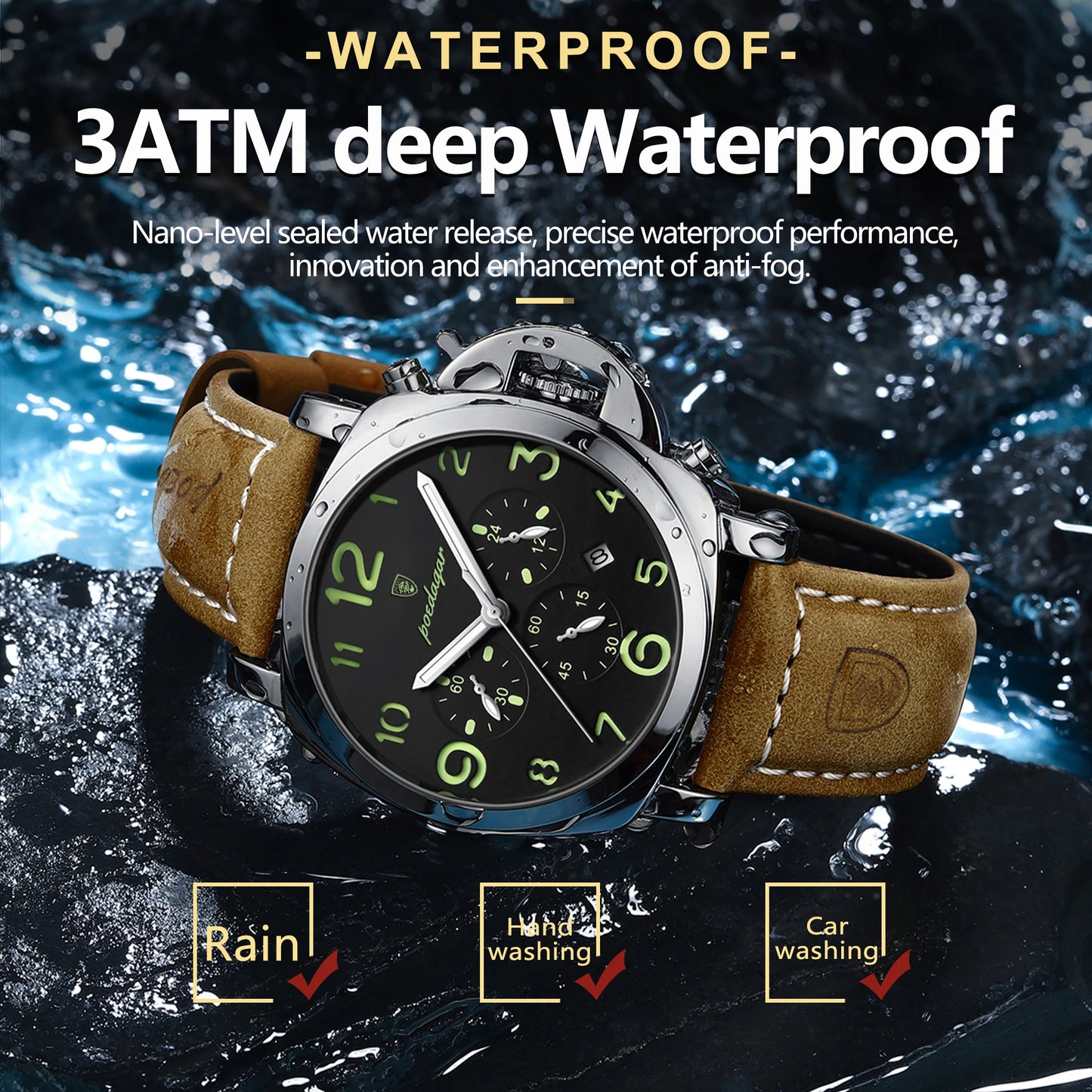 POEDAGAR Luxury Man Watch Chronograph Waterproof Luminous Date Watch for Men