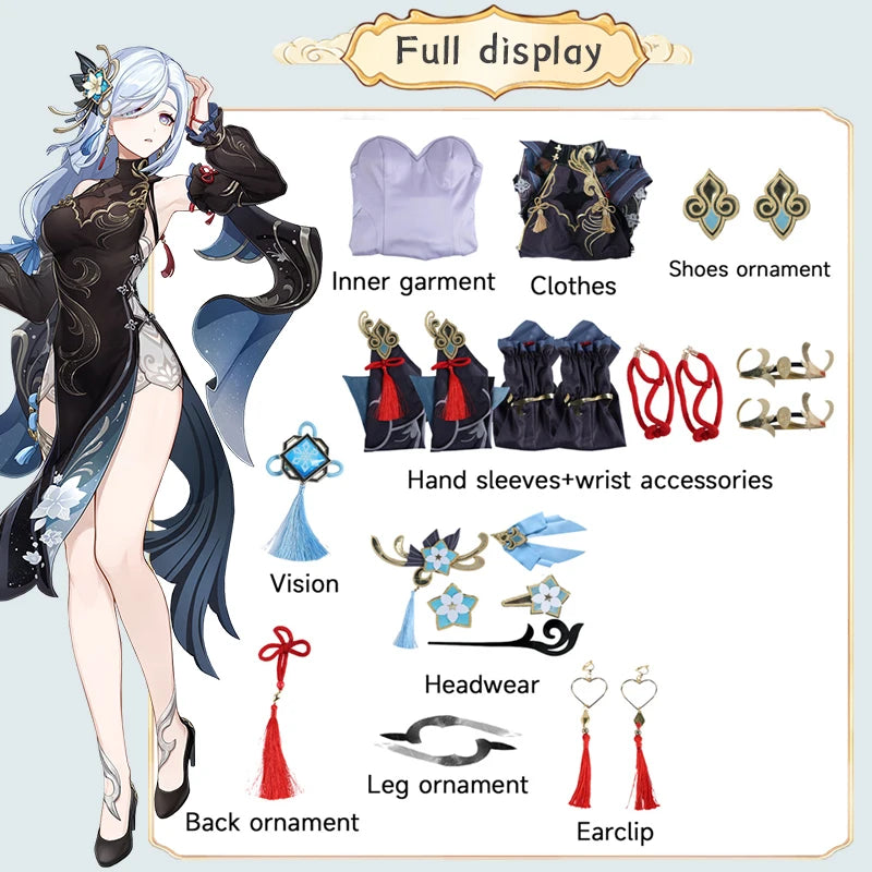 Frostflower Dew Shenhe Cosplay Costume Genshin Impact Adult Uniform Wig