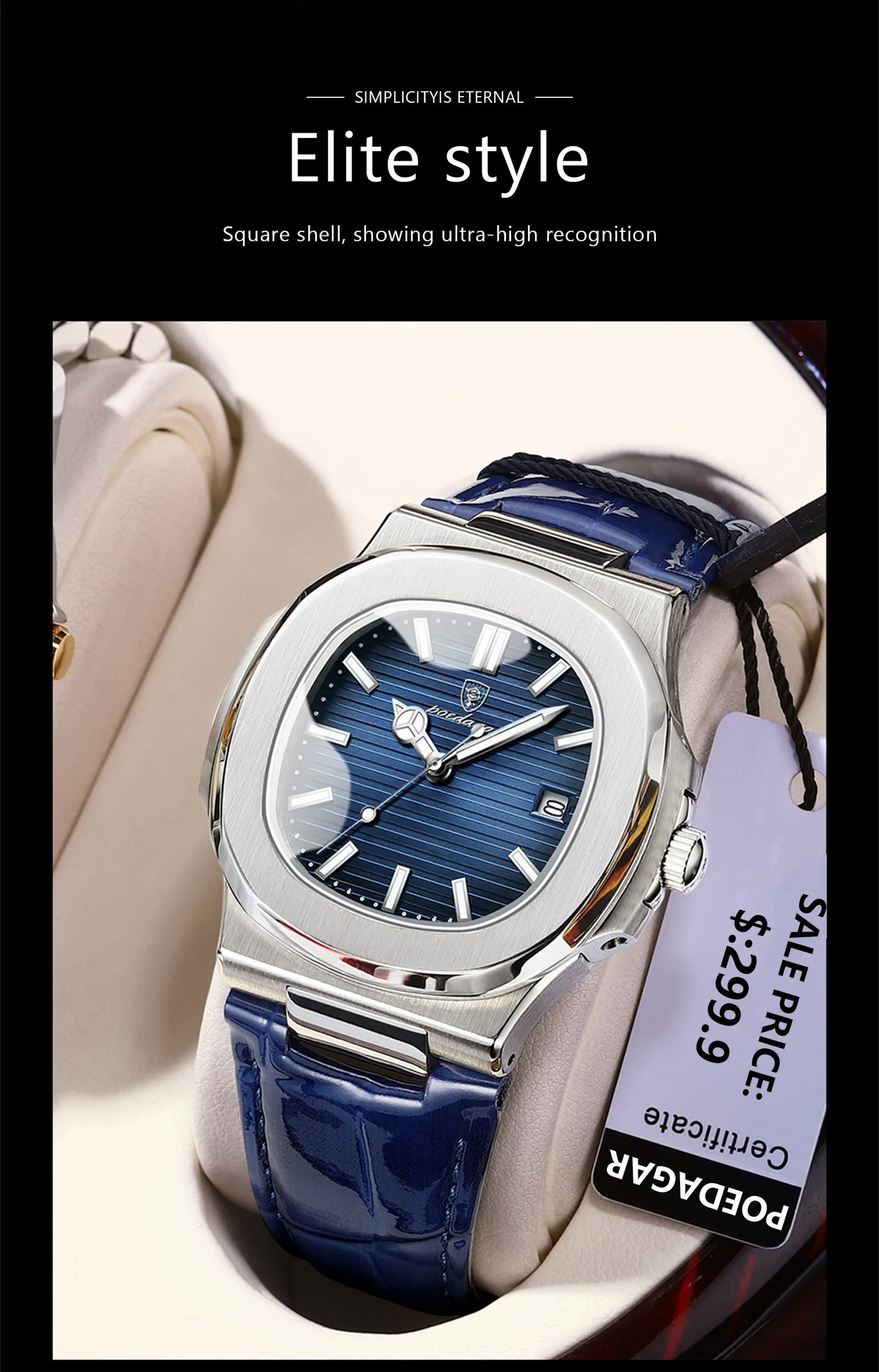 POEDAGAR Top Luxury Man Watch Date Waterproof Luminous Leather Watch