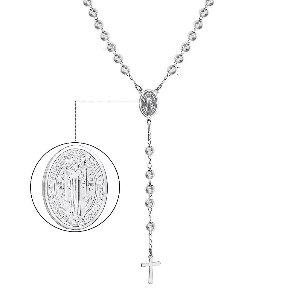Christian Catholic  Stainless Steel Saint Benedict Cross Pendant Necklace