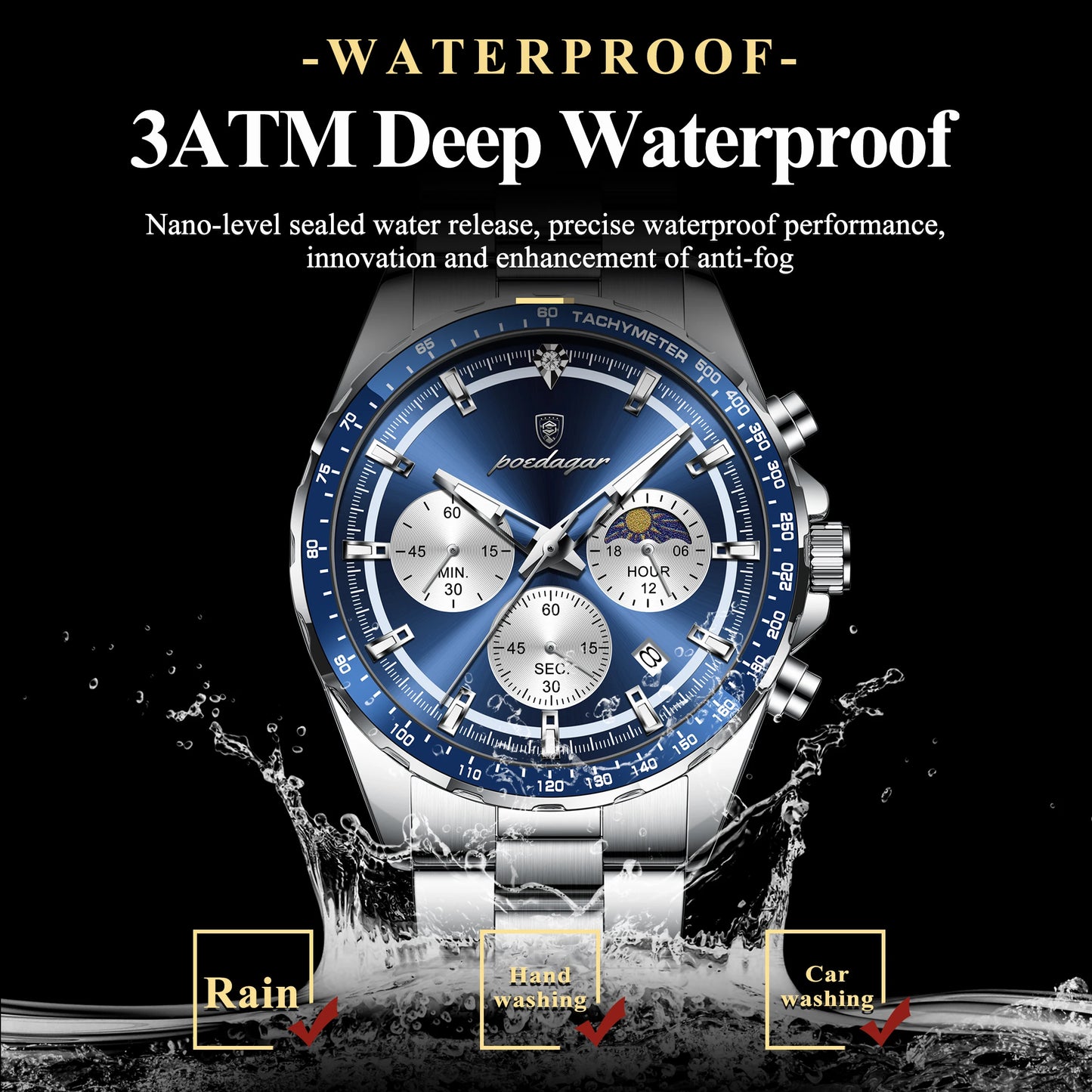 POEDAGAR Luxury Sport Watch For Men Waterproof Luminous Date  Wristwatch