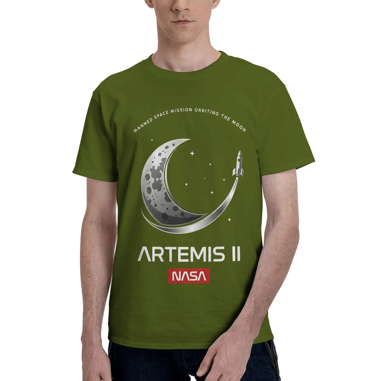 Manned Moon Mission Classic NASA Space Logo Art  Funny Graphic 100% Cotton T-Shirt Artemis II  Tops Tees For Men