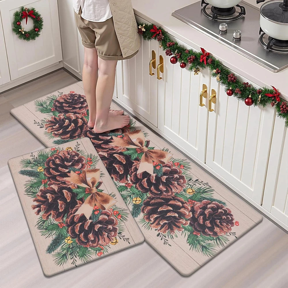 2PCS Christmas And Winter Carpet, Anti-Slip, Dirt-Resistant,  Home Decoration