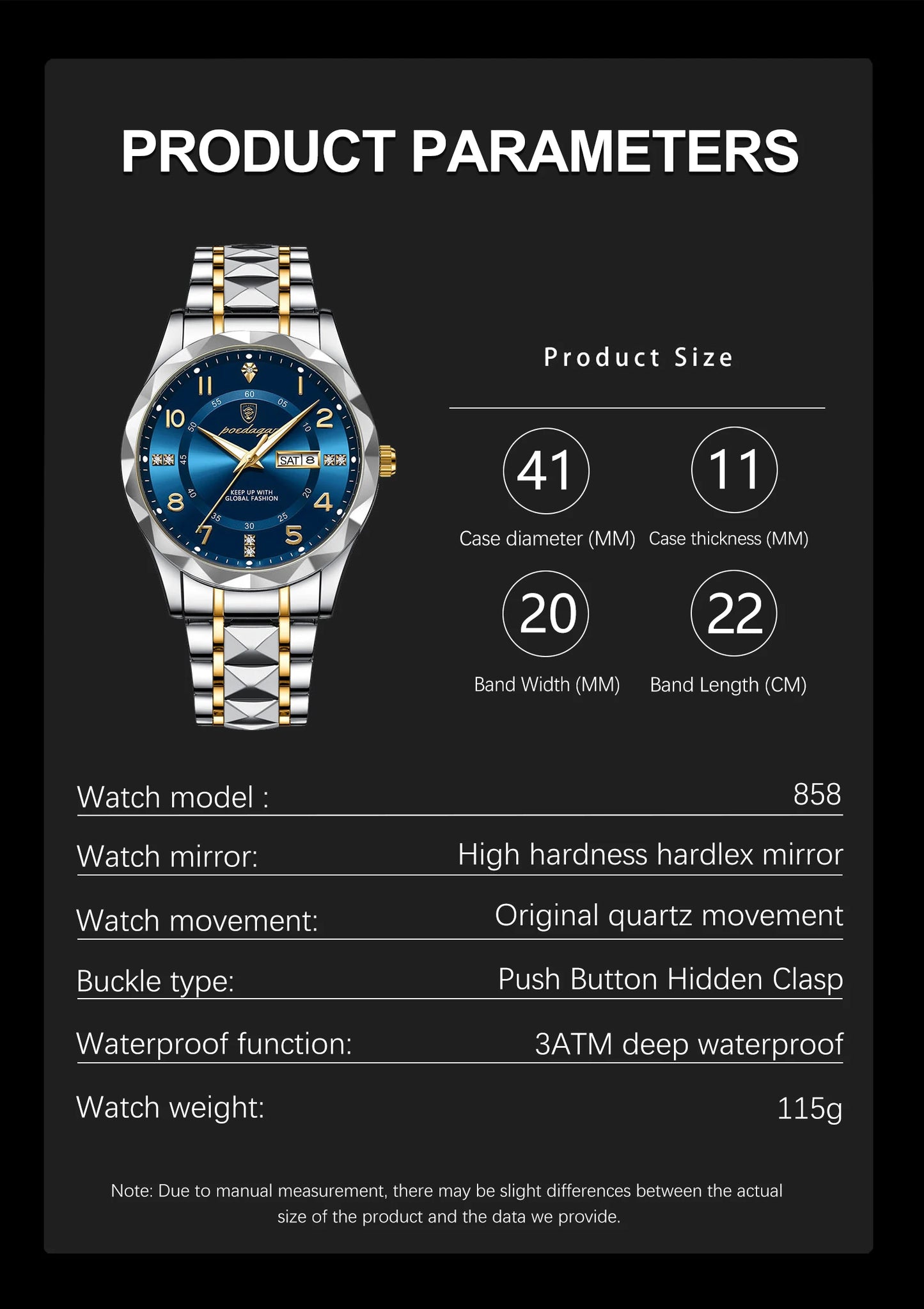 POEDAGAR Luxury Men Quartz Watch Waterproof Date Week Luminous Wristwatch