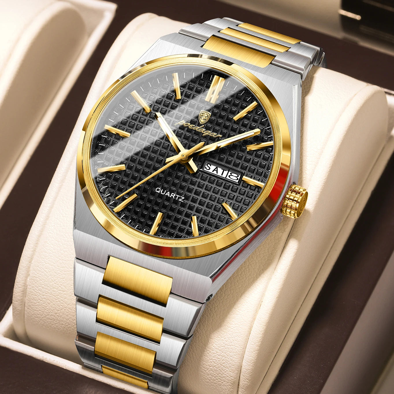 POEDAGAR Luxury Men Watch Date Week Waterproof Luminous Stainless Steel Watch