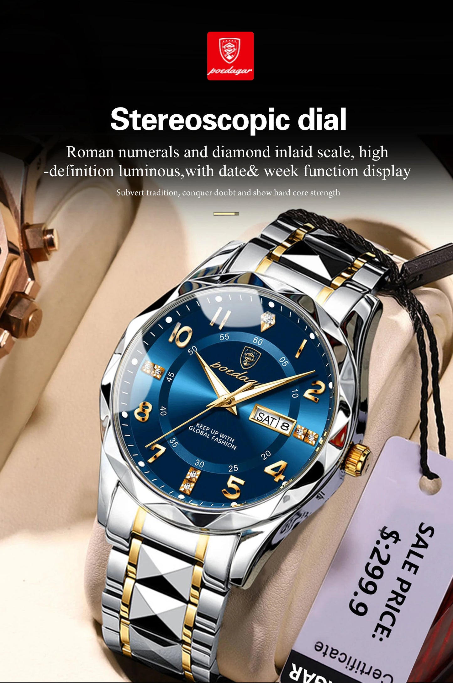 POEDAGAR Luxury Men Quartz Watch Waterproof Date Week Luminous Wristwatch