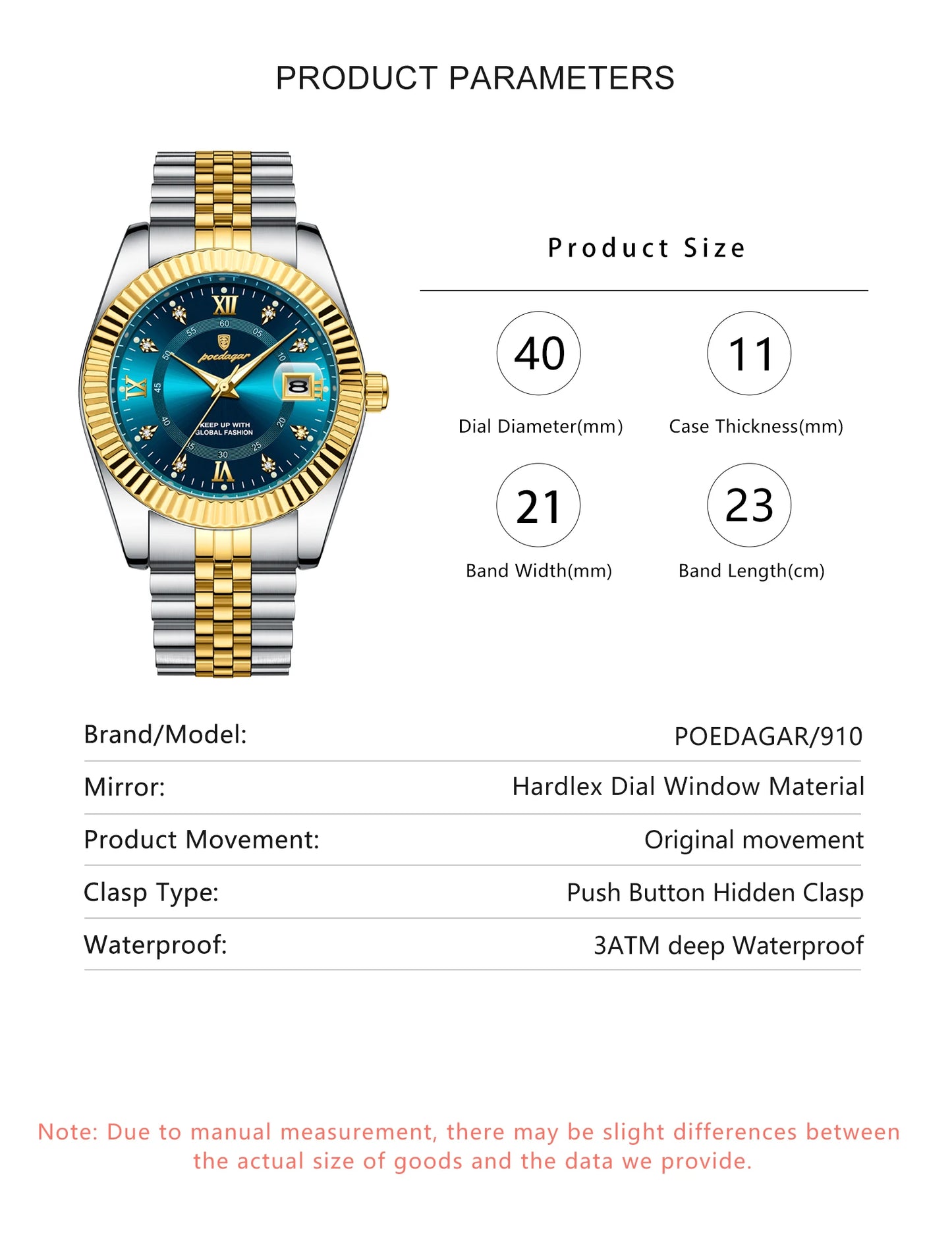 POEDAGAR Luxury  Waterproof Luminous Date Stainless Steel Men's Watch