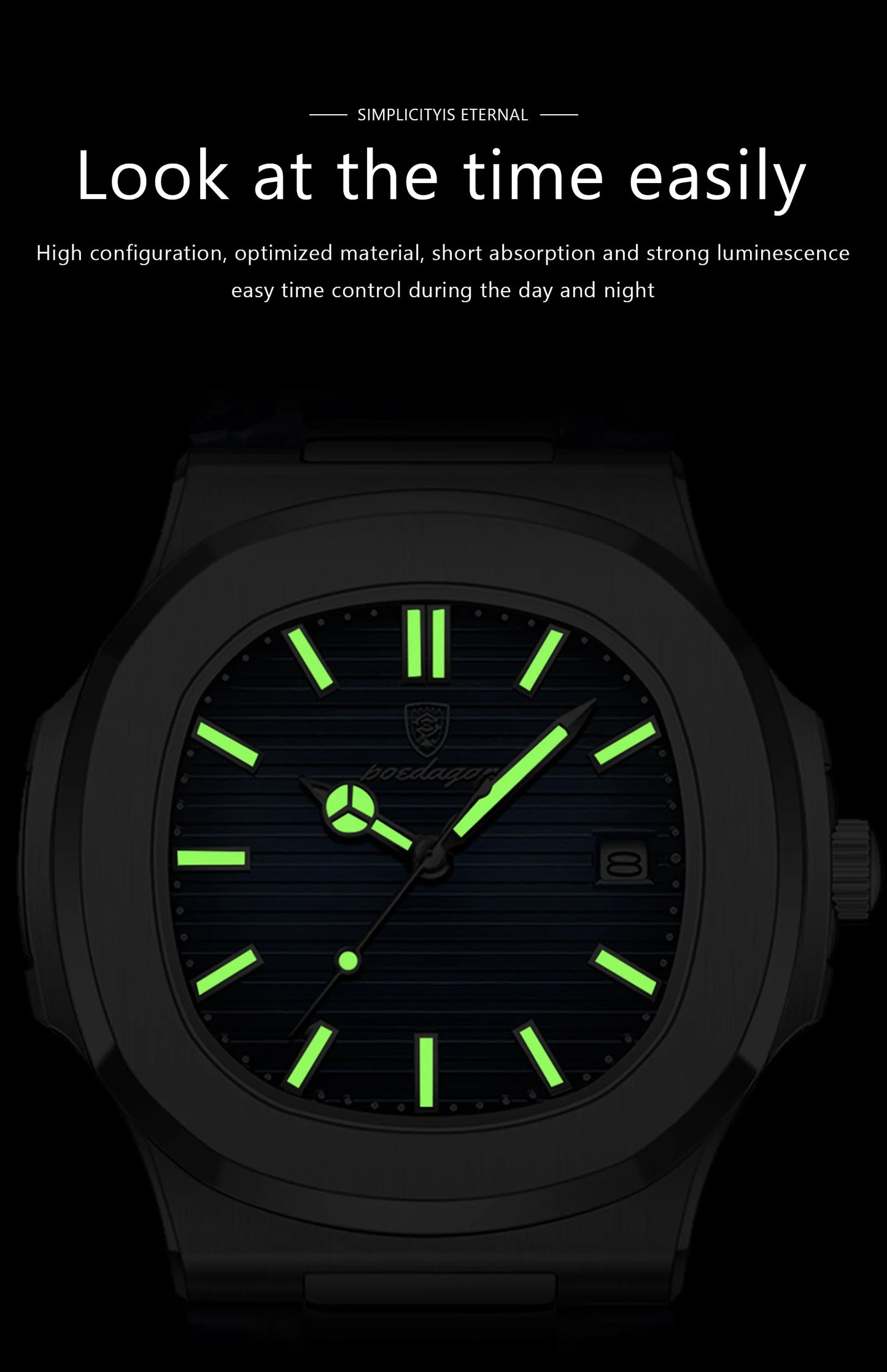 POEDAGAR Top Luxury Man Watch Date Waterproof Luminous Leather Watch