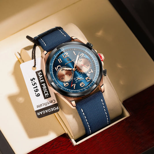 POEDAGAR Luxury Watch Men Quartz Nylon Leather Strap Man Wristwatch