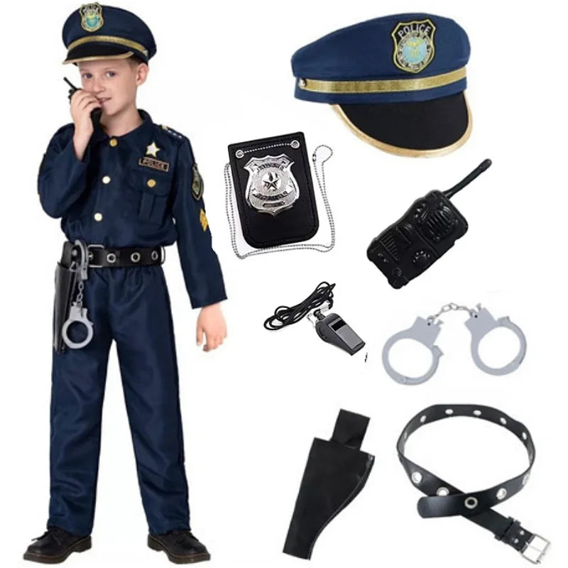 Halloween Police Suit Cosplay Costumes Makeup Party Boy Police Suit 9-piece