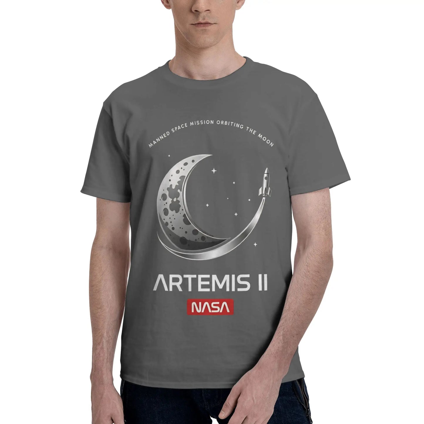 Manned Moon Mission Classic NASA Space Logo Art  Funny Graphic 100% Cotton T-Shirt Artemis II  Tops Tees For Men