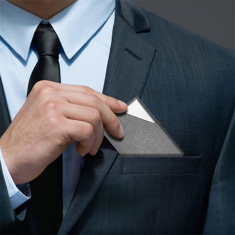 Business Card Holder with Magnetic PU Leather Stainless Steel Business Card Case