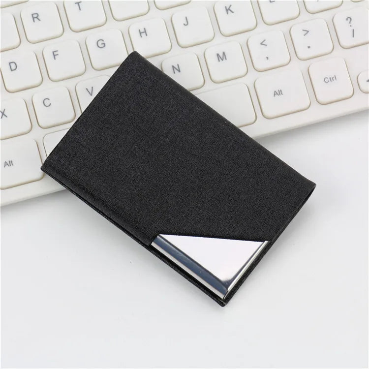 Business Card Holder with Magnetic PU Leather Stainless Steel Business Card Case