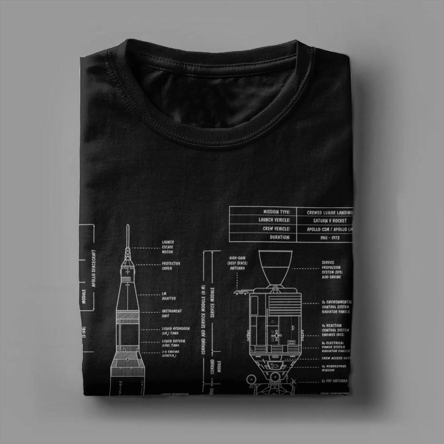 Men T-Shirt Saturn V  Apollo Crewed Lunar Expedition Artemis 100% Cotton Tees Short Sleeve T Shirt Round Neck Clothing Gift Idea