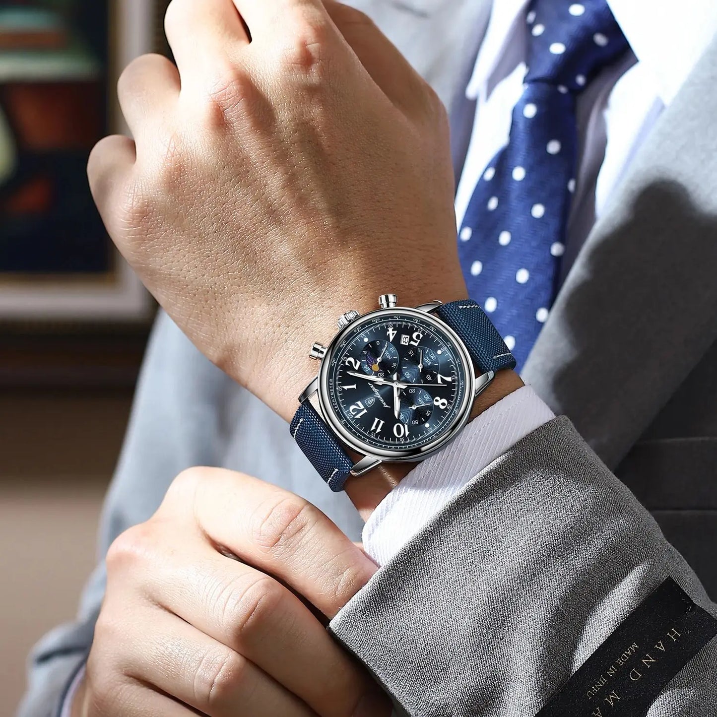 POEDAGAR Luxury  Waterproof Luminous Chronograph Nylon Leather  Wristwatch