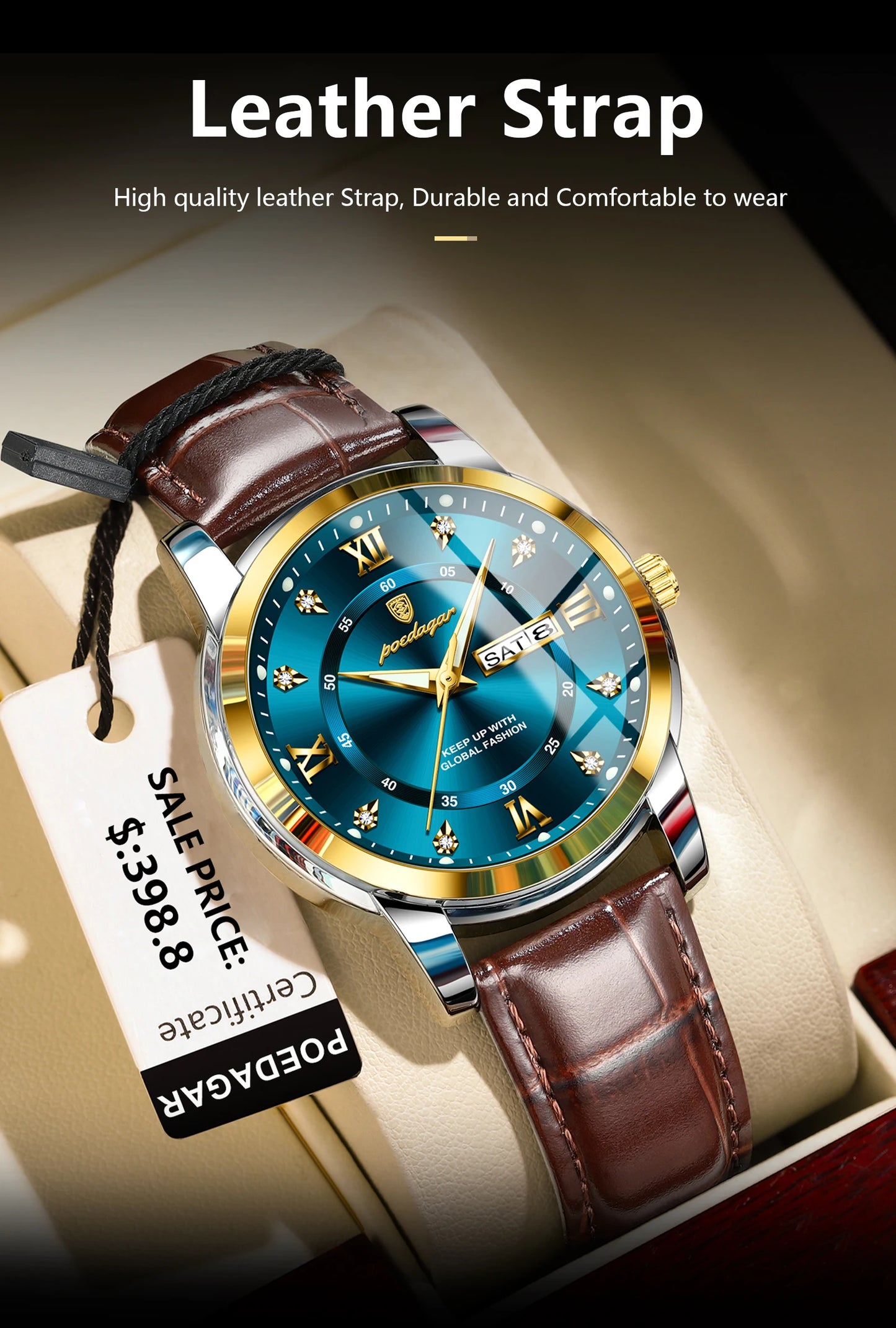 POEDAGAR Luxury Business Men Watch Waterproof Luminous Wristwatch