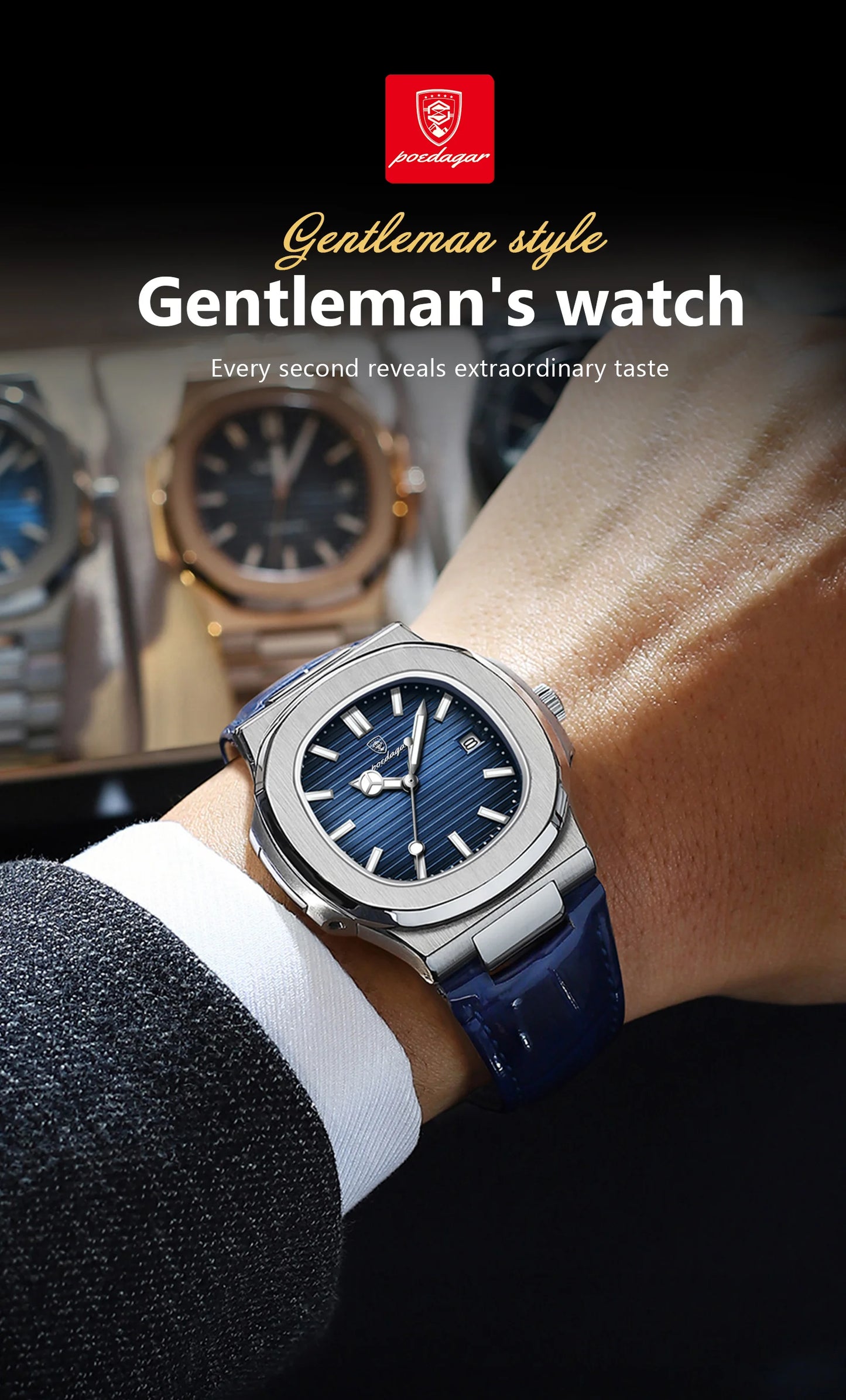 POEDAGAR Top Luxury Man Watch Date Waterproof Luminous Leather Watch