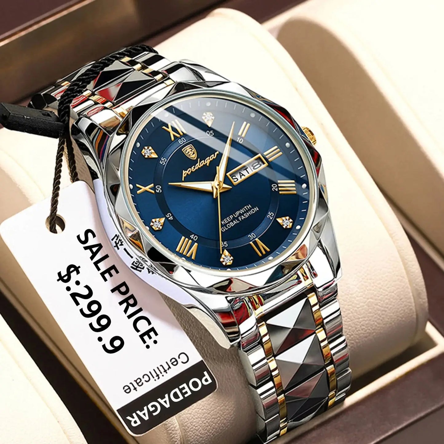 POEDAGAR Business Luxury  Waterproof Stainless Steel Luminous Man Wrist watch