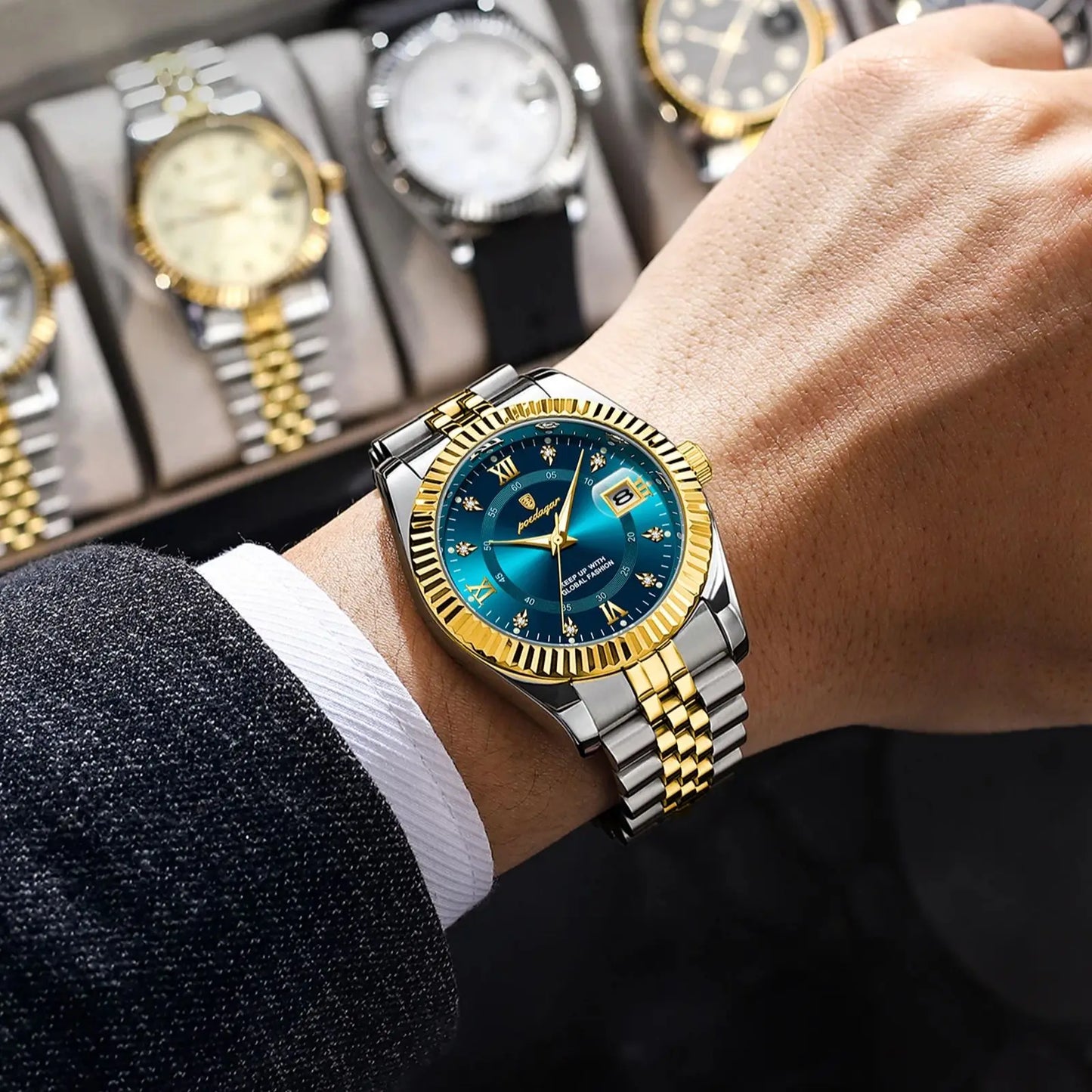 POEDAGAR Luxury  Waterproof Luminous Date Stainless Steel Men's Watch