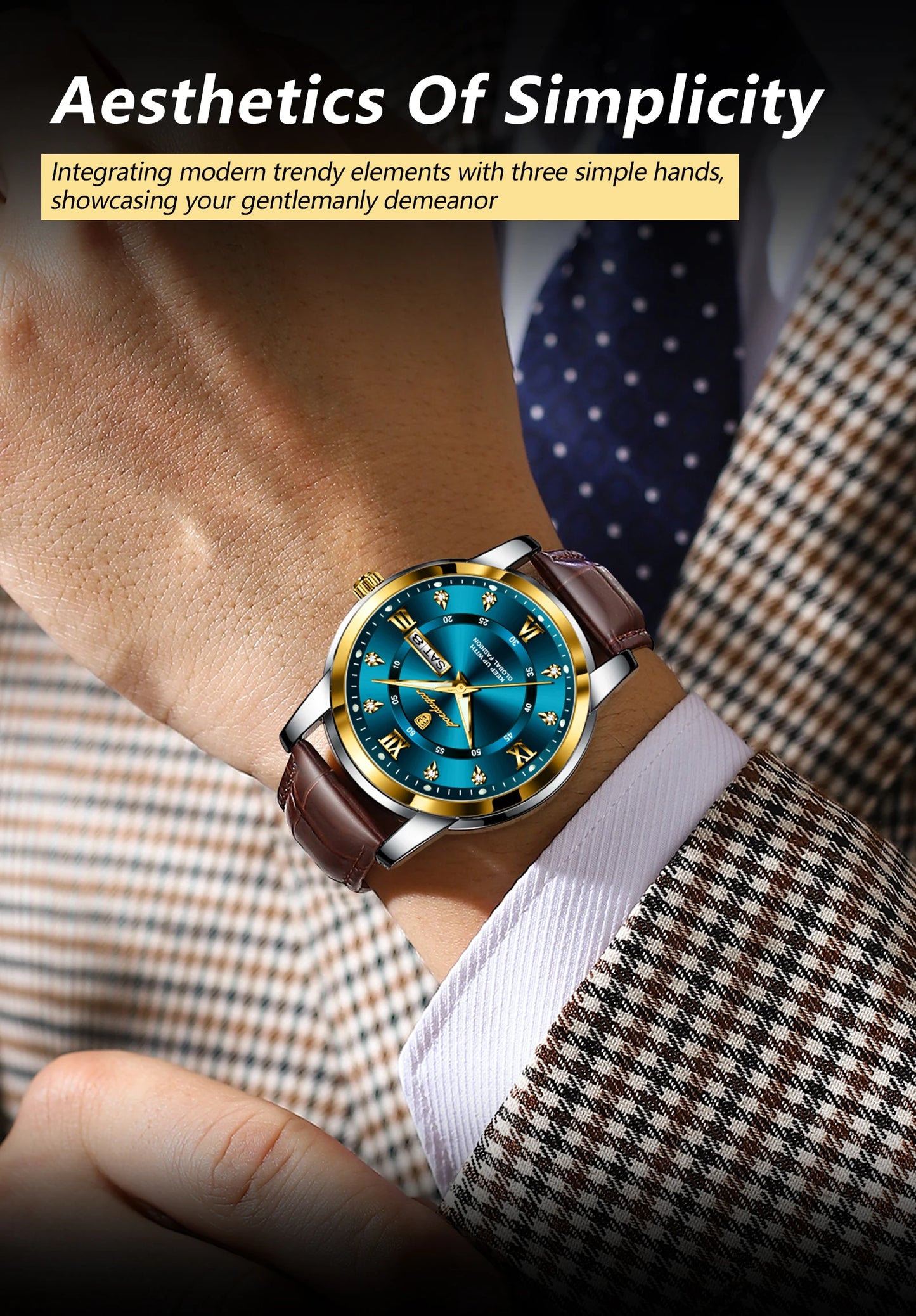 POEDAGAR Luxury Business Men Watch Waterproof Luminous Wristwatch