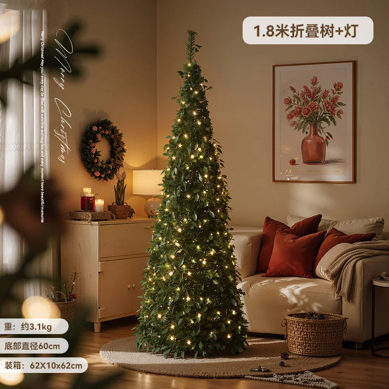 Glowing Christmas Tree Foldable Artificial Xmas Tree Decor Flocked Holiday Ornament