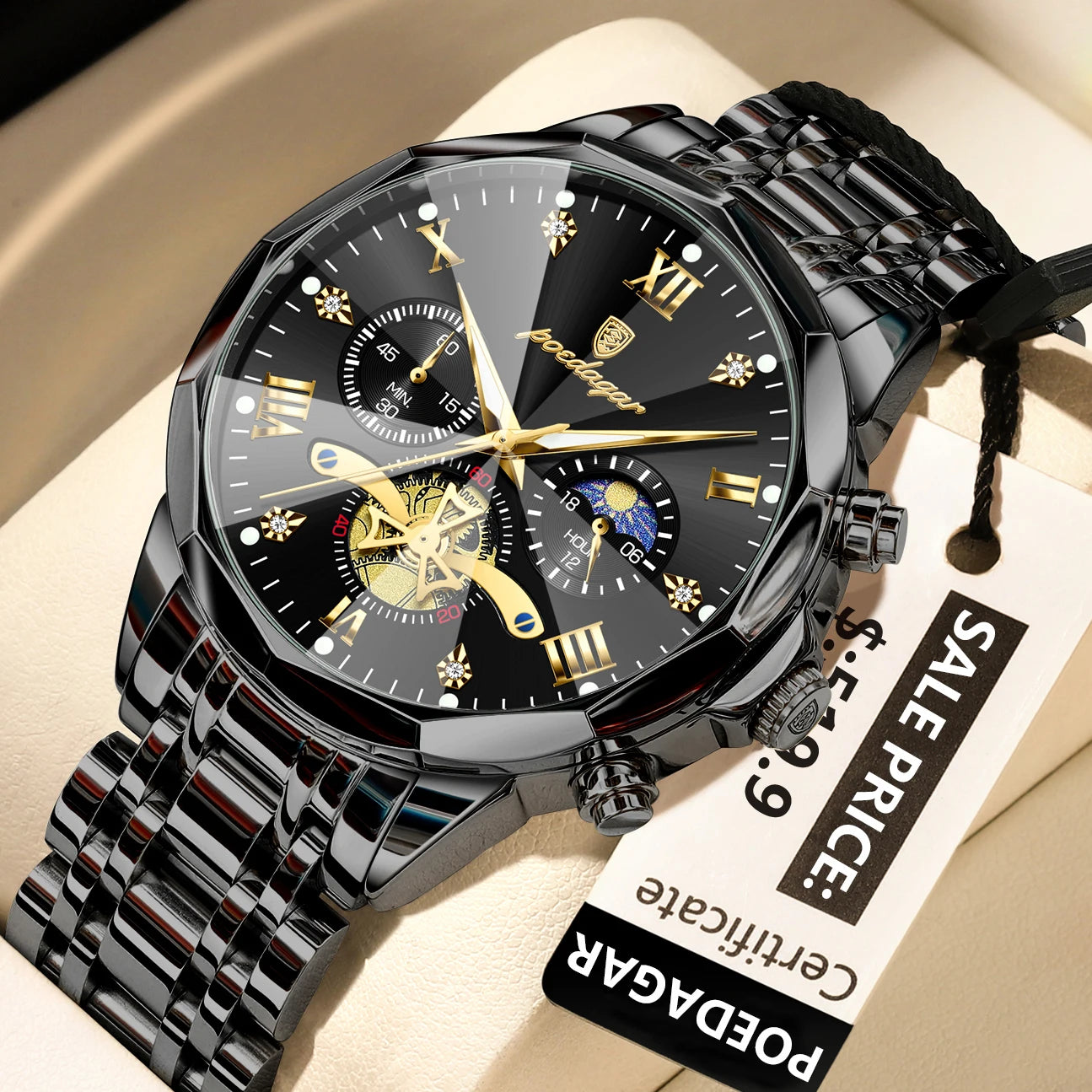 POEDAGAR Luxury Original Waterproof Luminous Chronograph Man Wristwatch
